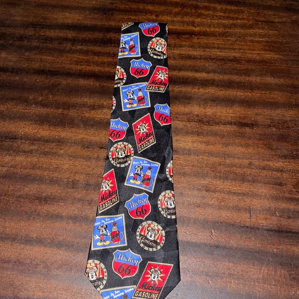 Mickey Unlimited Route 66 Gasoline Signs Vintage Walt Disney Classic Neck Tie